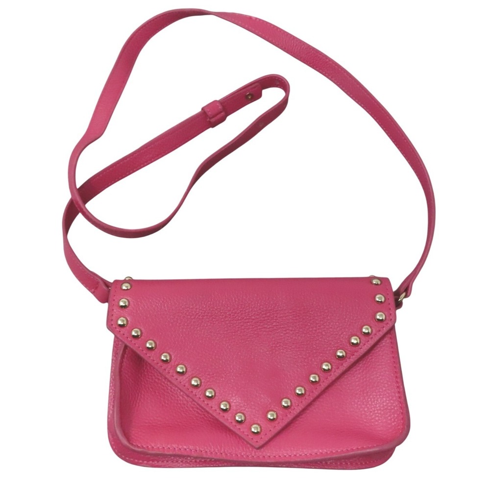 BTB Los Angeles Hot Pink Rocker Biker Styling Leather Gold Studded Crossbody Bag